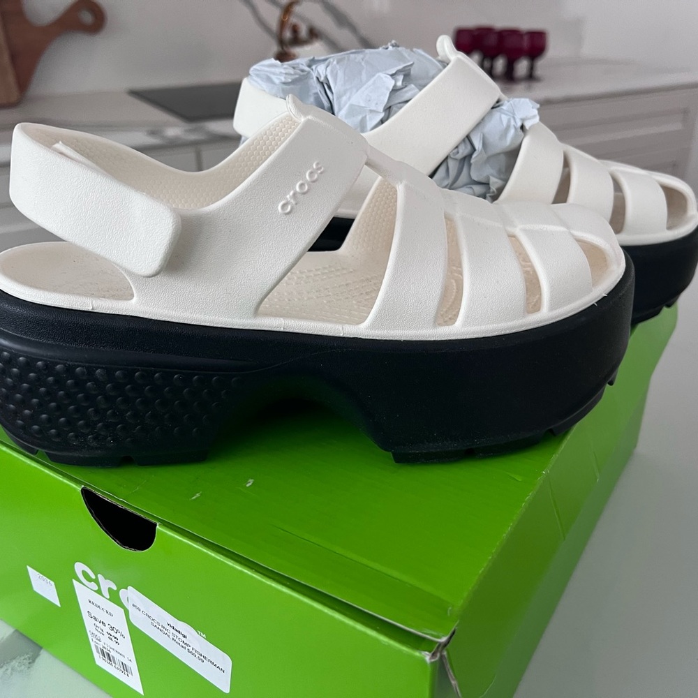 CROCS Women's Cream and Black Sandals